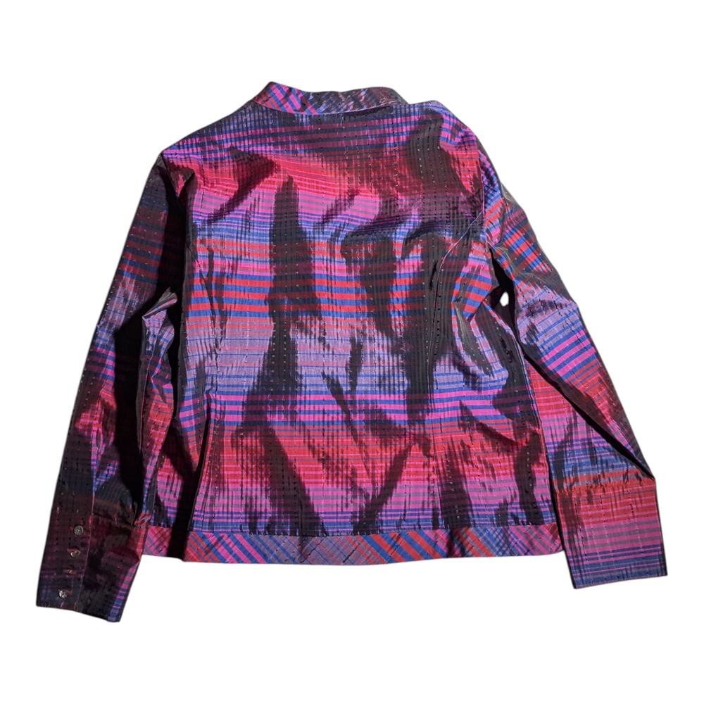 Vtg Y2K Coldwater Creek Bright Fuchsia Pink Purple Zip Front Silk Blend Top P XL - Picture 2 of 6